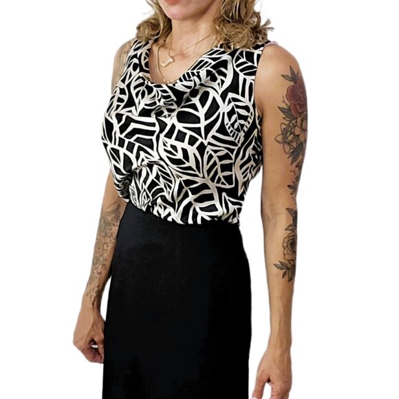 Talbots Vintage Pure Silk Cowl Neck Black White Leaf Print Sleeveless Blouse 6 - Picture 12 of 12